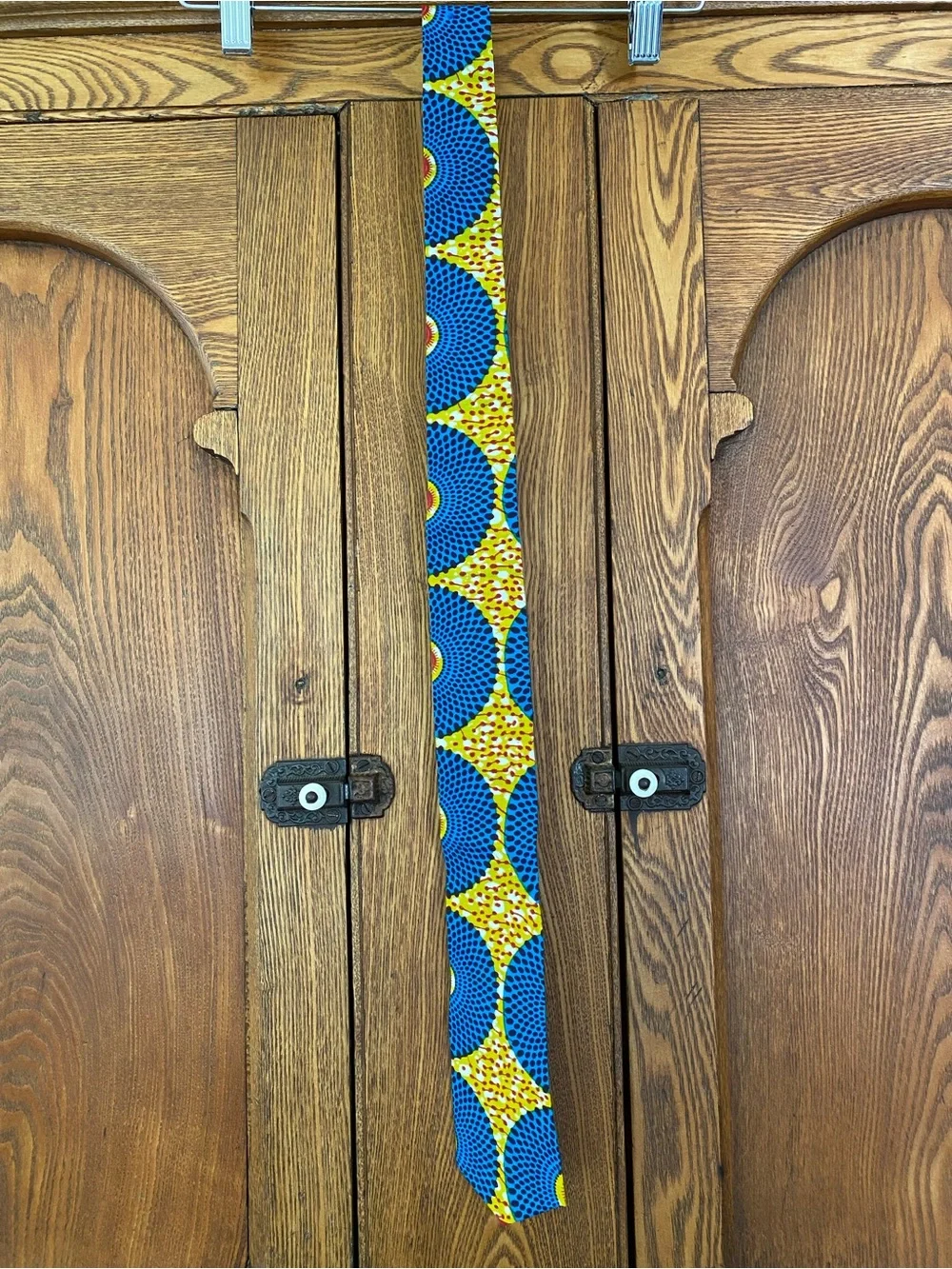 African wax circle sun print necktie tie vintage cotton blue yellow gold red